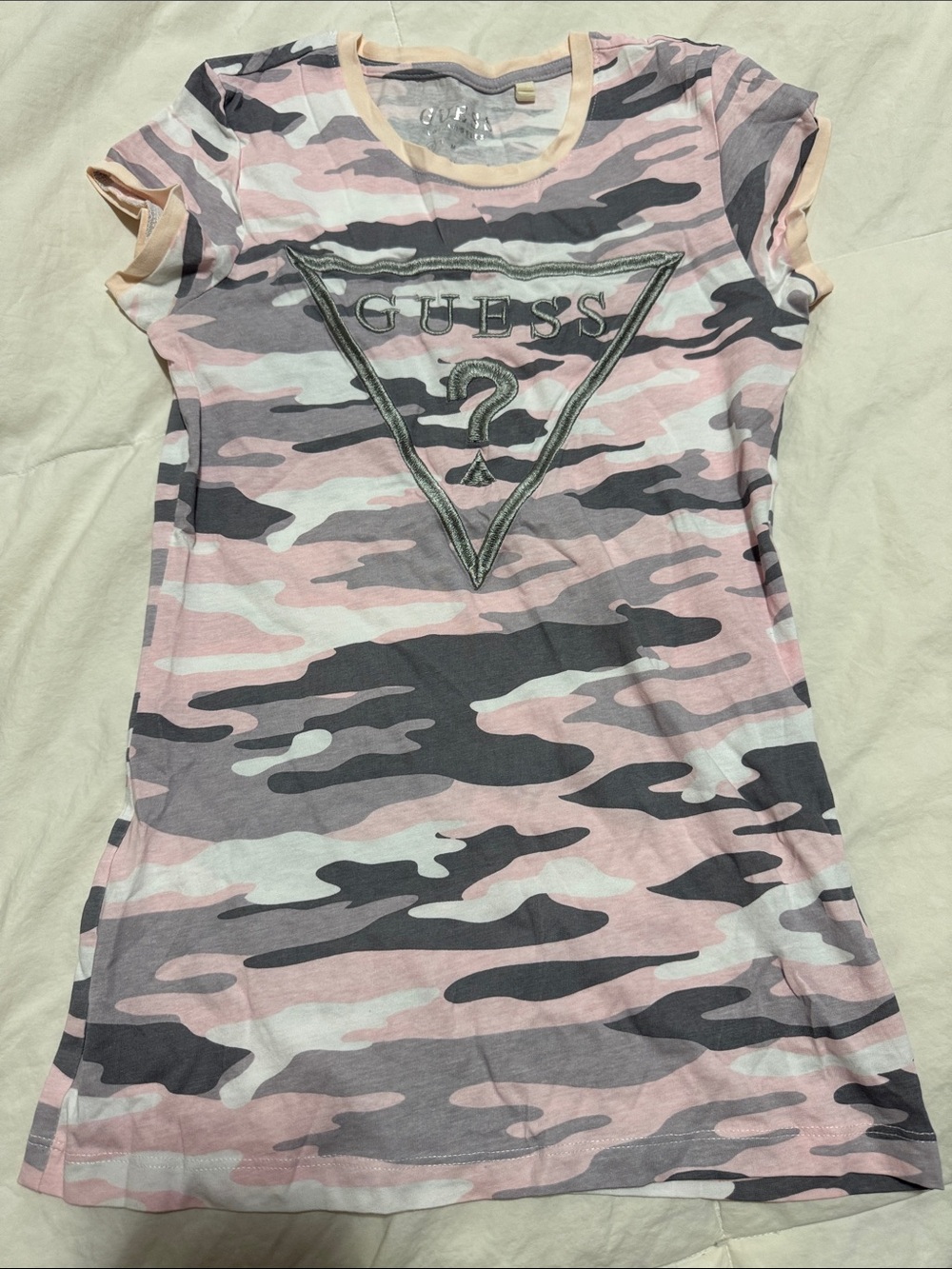 GUESS Pink, Gray & White Camo Logo Tee